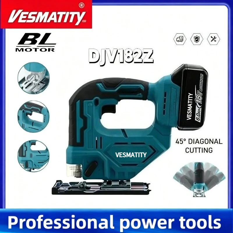 DJV182Z 340W Brushless Jigsaw with Saw Blade Cordless Barrel Handle Portable Carpenter Power Tool For Makita Battery