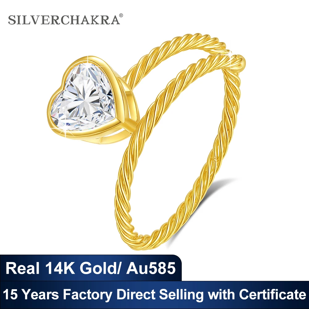 New Design 14K Gold Heart Cut Moissanite Ring for Women 1.2ct VVS1 Genuine Au585 Twist Style Casual Party Anniversary Jewelry
