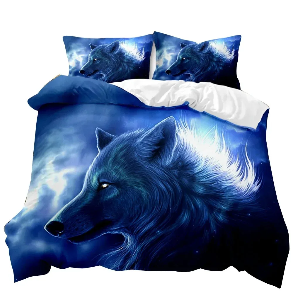 

3D Print Wolf Duvet Cover Set Animal Theme Bedding Set Retro Wolf Blue Sky Double Queen King Size Soft Polyester Qulit Cover