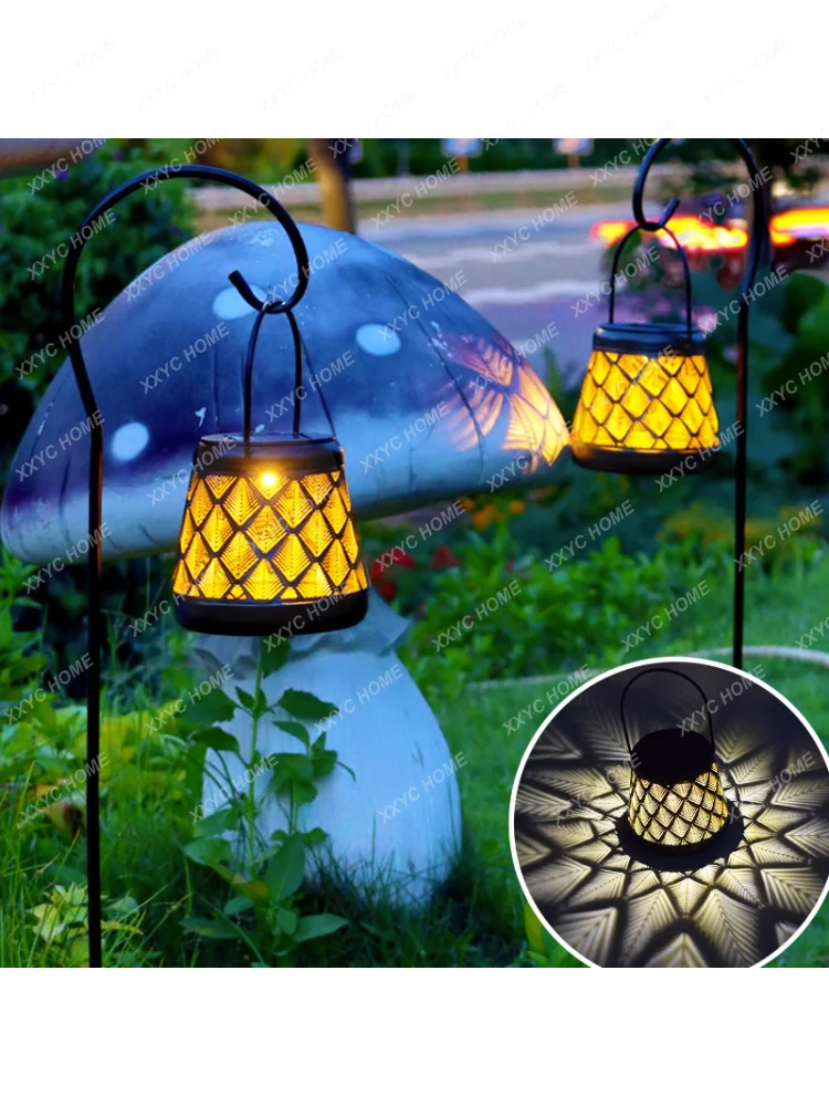 

European Style Villa Garden Lawn Lamp Outdoor Solar Iron Lantern Courtyard Decoration Projection Lamp Light Long Lasting Water