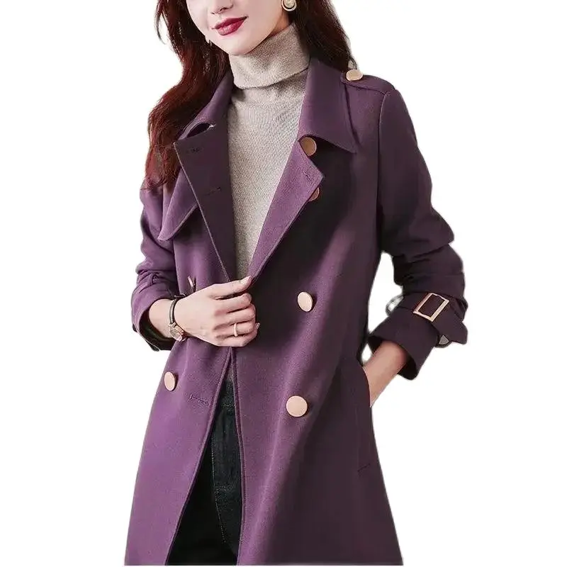 Lining Women's Trench Coat Mid-Length New Spring Autumn Suit Collar Women's Clothing Temperament All-Match Ladies Jacket 4XL