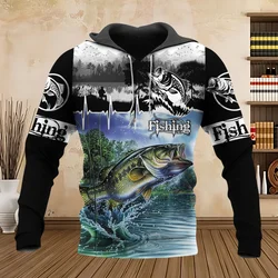 Wild Fishing Print 3D Hoodie for Men Fashion Hunting Fish Enthusiast Pullover Men's Clothes Casual Plus Size Sweatshirt Tops