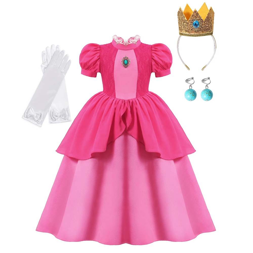 Peach Cosplay Dress Girl Movie Role Playing Princess Fancy Carnival Birthday Party Outfits Children 2-10y Pink Queen Vestidos