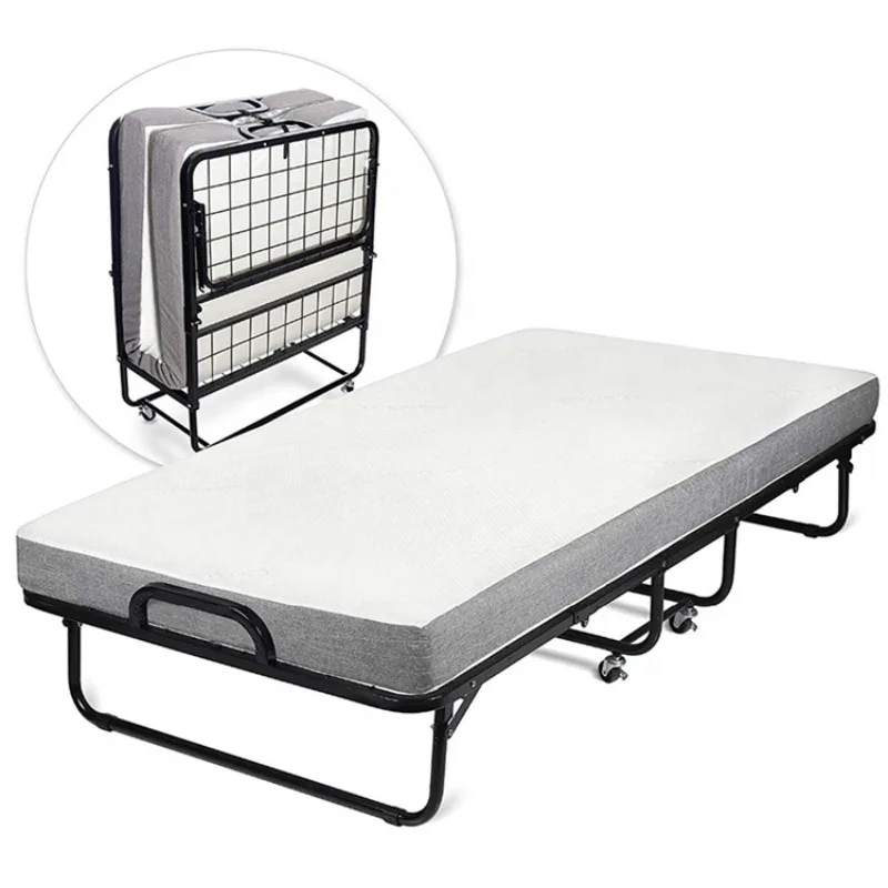 Modern portable folding bed mattress metal frame, suitable for schools, living rooms, apartments, home furniture, single beds