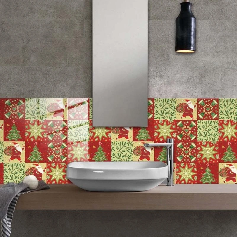 KX4B 24pcs Christmas Tile Stickers Peel Murals Floor Wall Sticker Decals Decor
