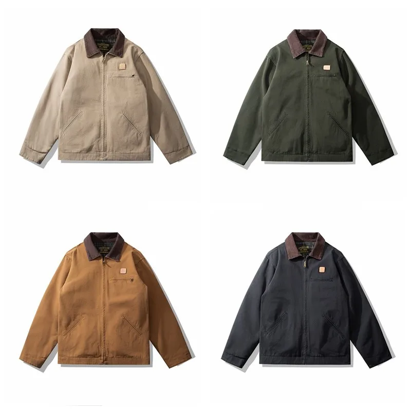 

Винтажная утепленная куртка на молнии из канваса в стиле рабочей одежды с воротником «Детройт», мужская, модная, ветрозащитная, с длинными рукавами, стандартный крой