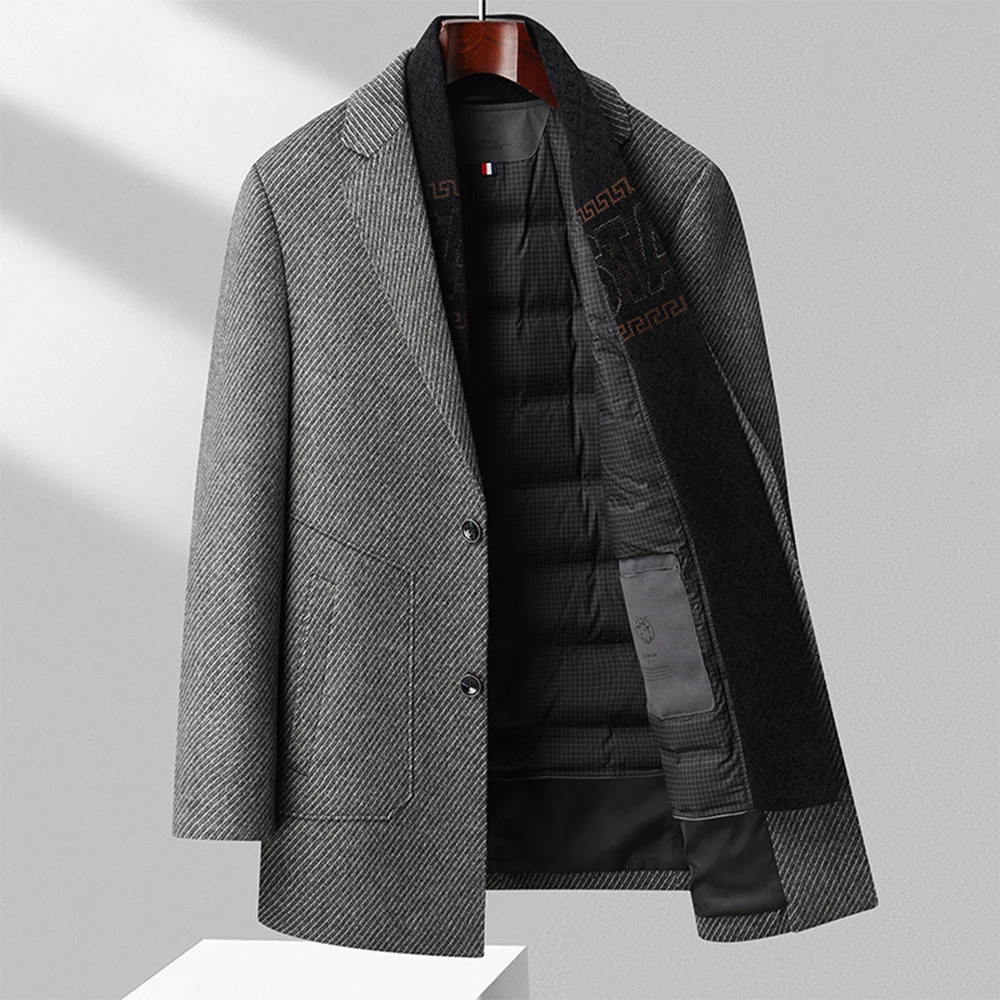 2023 Autumn and Winter New Men's Scarf Down Removed Inner Liner Twill Double Sided Ni Wool Coat Thick Wool Coat