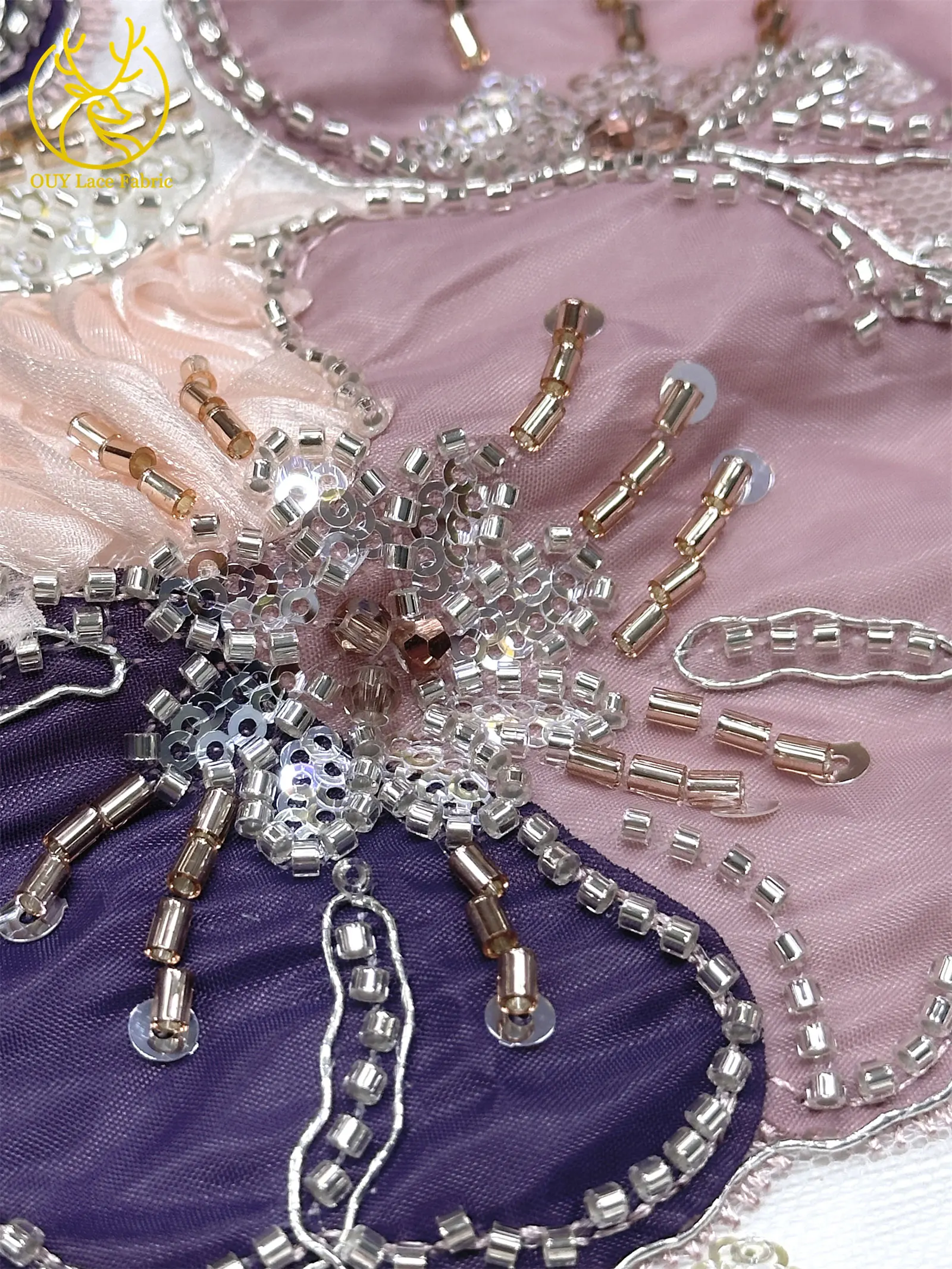 Afrikanischer Spitzenstoff, hochwertige französische Blumenstickerei, Perlen, Pailletten, Tüll, Netzspitze für Frauen, Hochzeitskleid, Nähen, 5 Yards – Detail 9