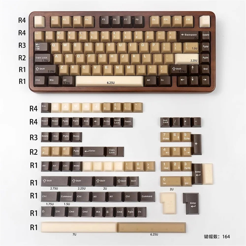 GEFENSI Latte Keycap Set ABS+PBT 164 Keys Cherry Shaped Keycaps For Mechanical Keyboard MX Switch 68/84/87/104 Replacement Caps