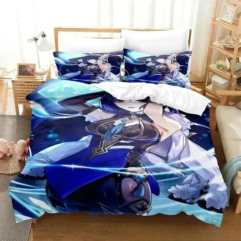 Anime Game Yelan Genshin Impact Bedding Set 3D Printed Suitable for Bedroom Duvet Cover Set With Pillowcases Kids Home Textile