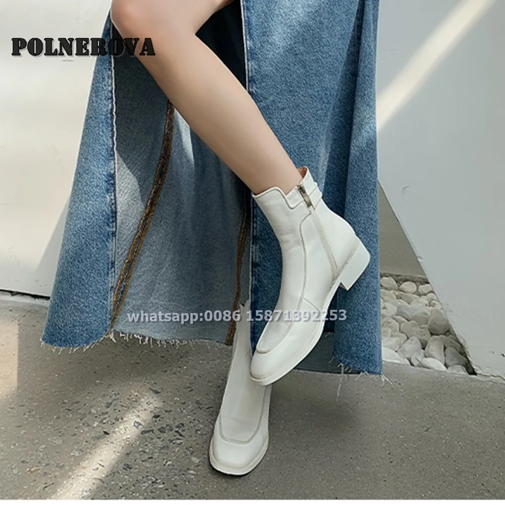 Blackish Green Buckle Strap Ankle Boots Square Toe Chunky Heels Side Zipper Chelsea Boots Casual Autumn Street Style Shoes Trend