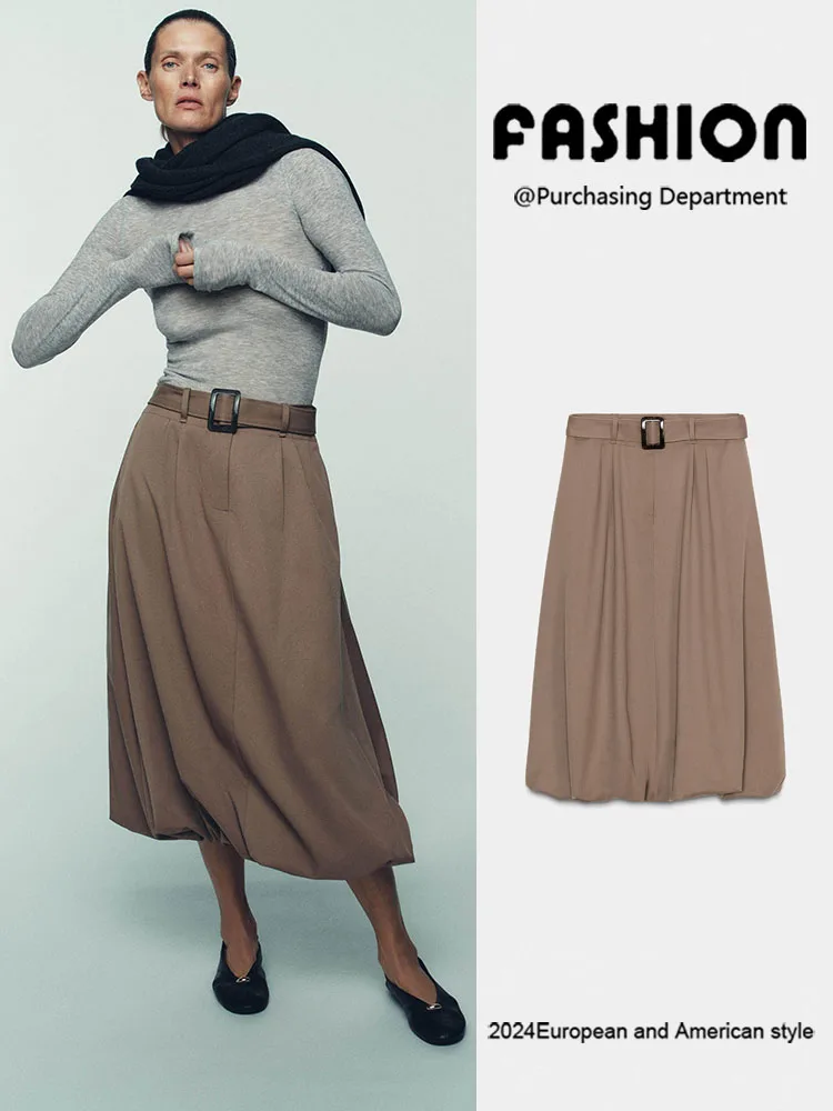 

Весна 2026: Новая женская юбка-баллон миди с завышенной талией, универсальная, с поясом, модная, этнический сценический костюм, премиум-одежда для женщин