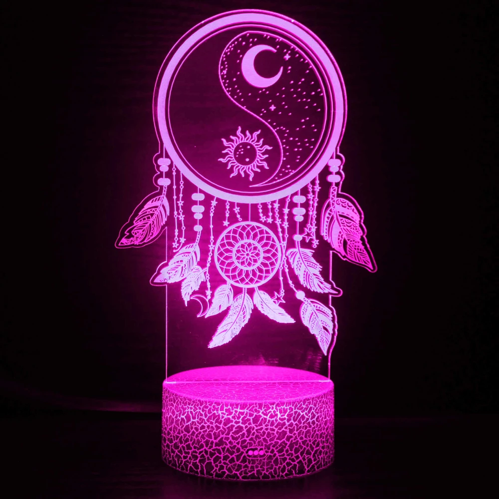 Lampu ilusi 3D Nighdn lampu malam LED Dream Catcher 7 warna berubah dekorasi kamar tidur hadiah Natal ulang tahun untuk anak-anak wanita