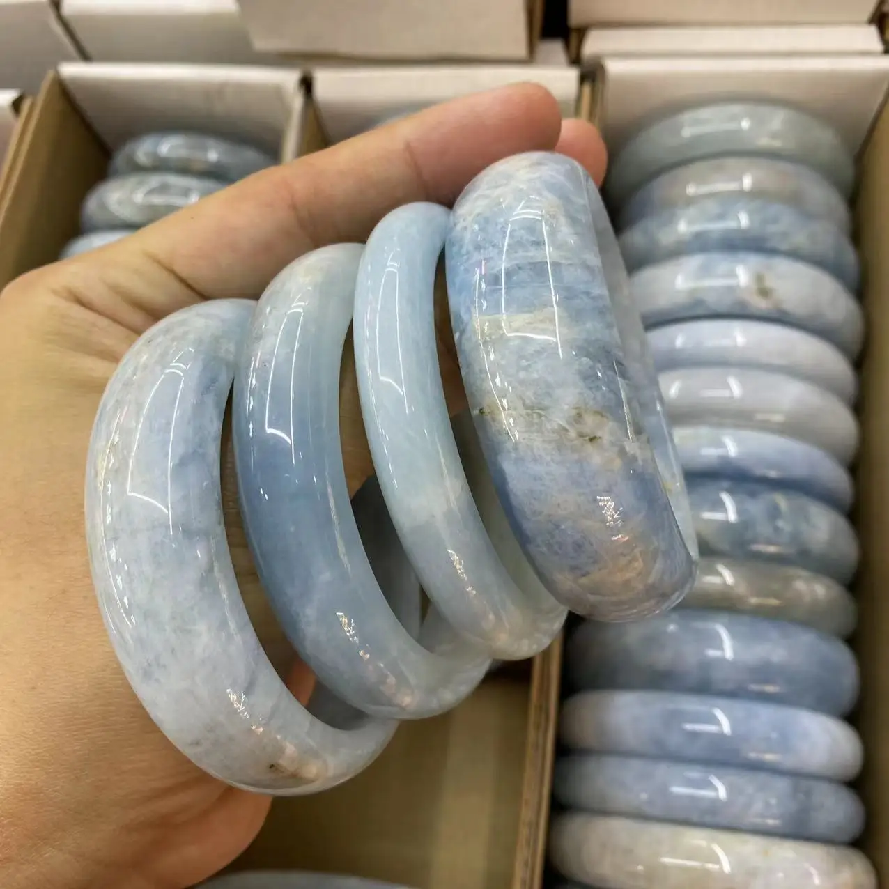 Aquamarine Gemstone Bangle Crack‑Free Even Color Beautiful Hue Factory Direct Wholesale Women Crystal Jewelry Gift