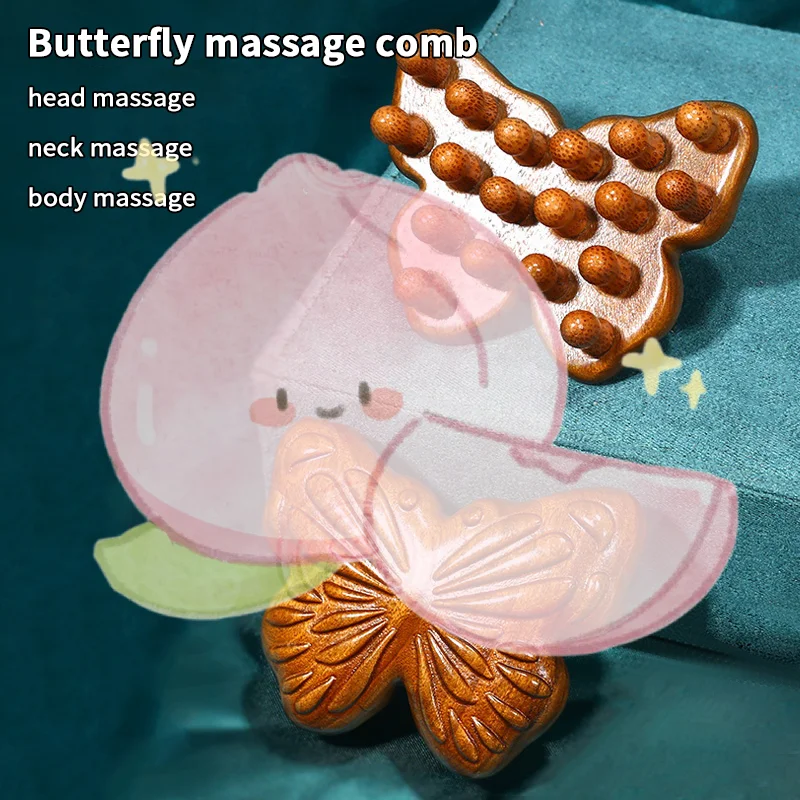 

Butterfly Shape Massage Comb Multi-Functional Scalp Head Massager Natural Sandalwood Circular Tooth Guasha Scraping Body Massage