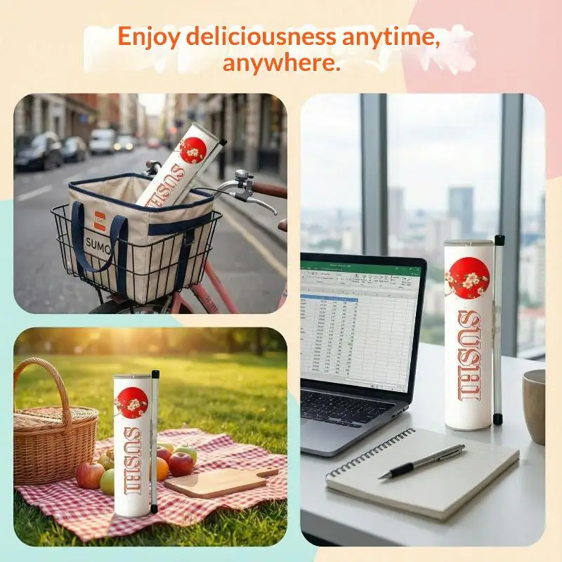 Round Sushi Push Box With Sauce Straw Food Grade Sushi Mold Cone Push Up Paper Bucket Packaging Paper Box Bento Accessories