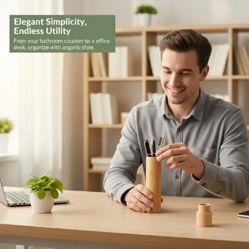 Travel Eco-Friendly Empty Bamboo Toothbrush Tube & Tea Bottle Durable Leakproof Toothbrush Holder for Family Trips