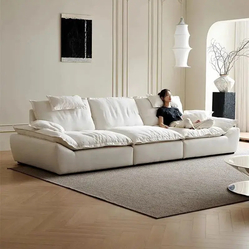 Compressed Sofa Wide Sitting Deep Straight Row Lazy Latex Sofa &Nordic Light Luxury Abrasive Cloth Technology Cloth Sailing