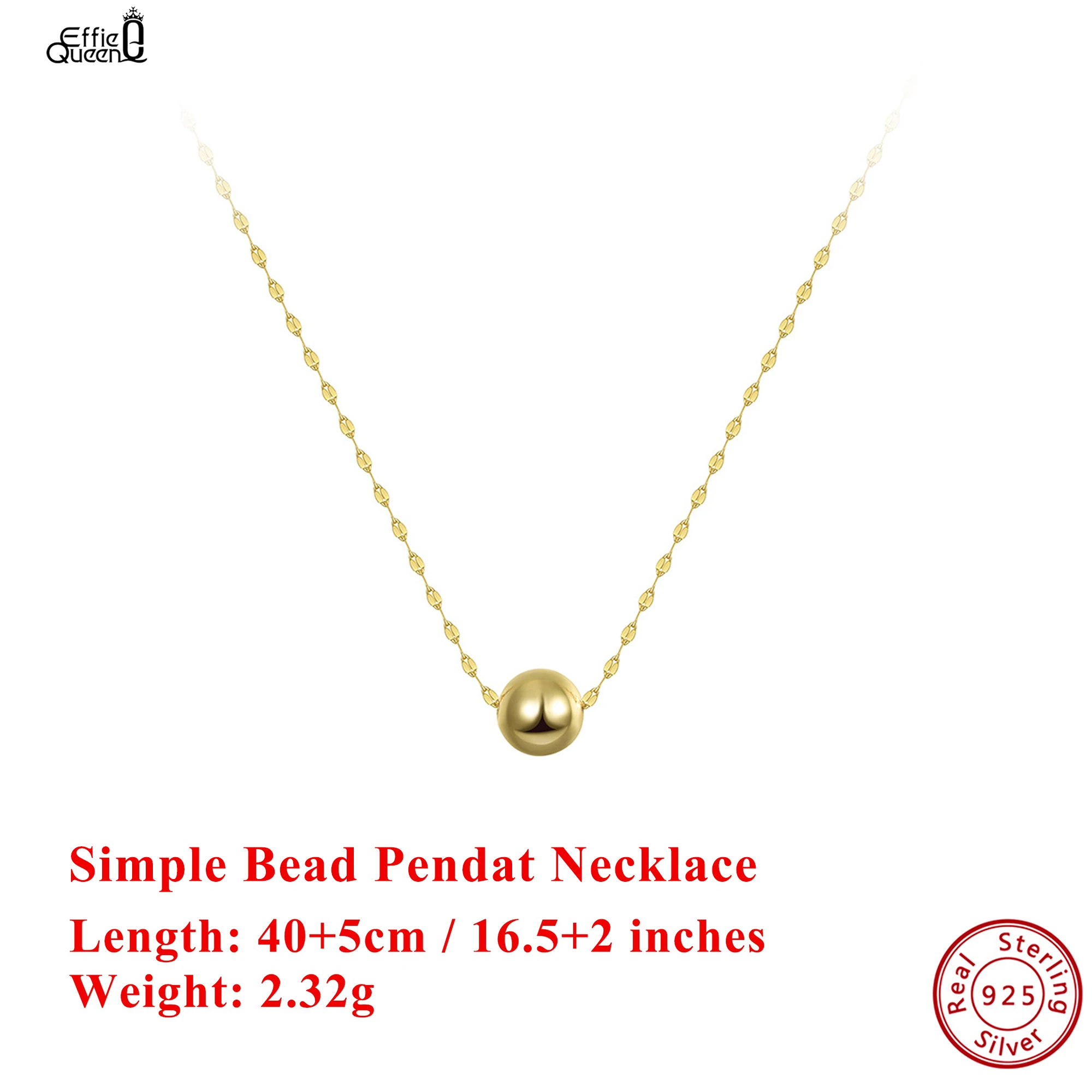 

Effie Queen Genuine 925 Silver 14k Gold Simple Round Bead Pendant Necklace Fine Jewelry for Women, Men 2025 Trend Necklace APN55
