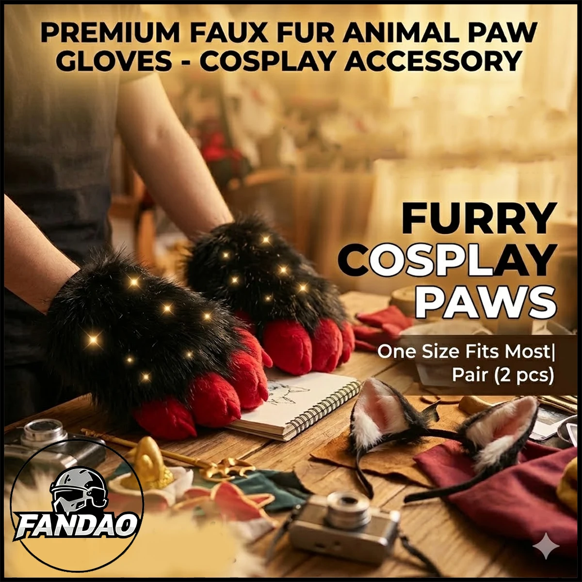Handmade Furry Fursuit Paw Gloves Plush Animal Claws Cosplay Costume Accessories for Halloween Masquerade Party Props