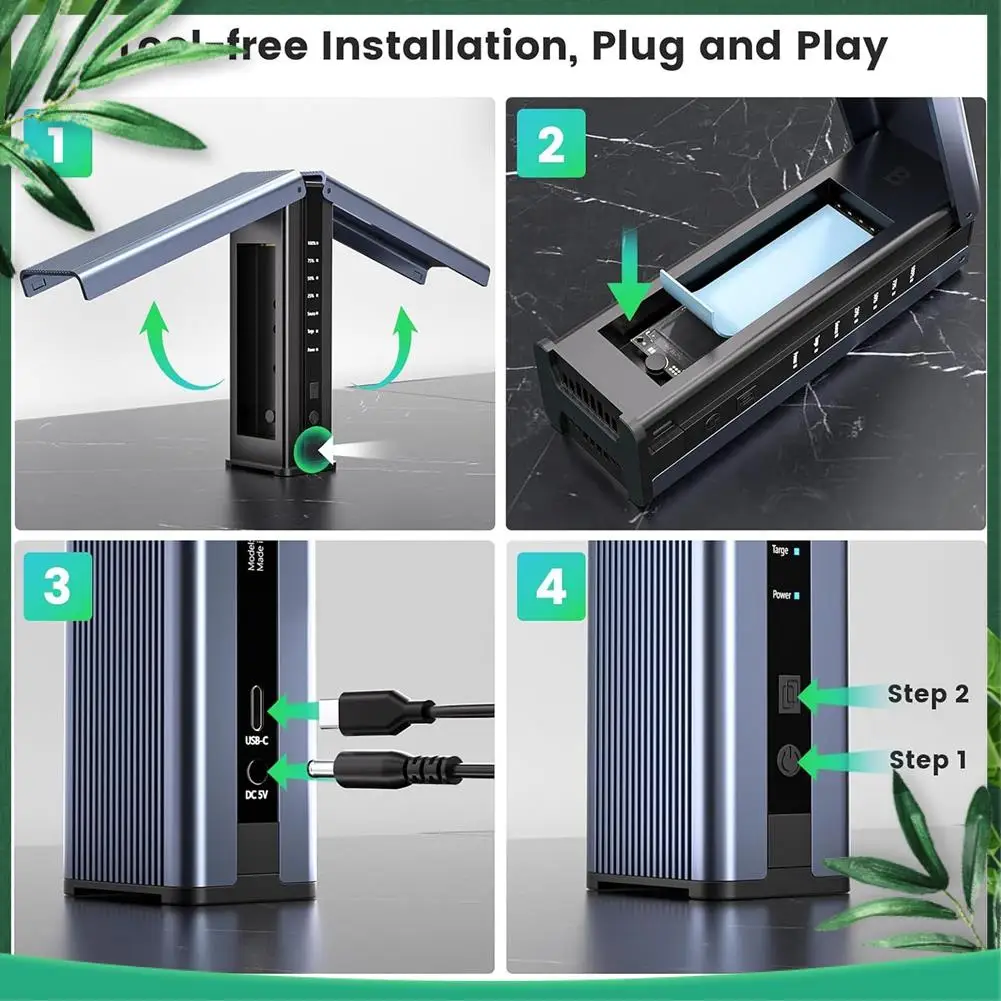 

YSS-Nvme M.2 Duplicator With Cooling Fan, 8TB Dual-Bay Offline Clone Enclosure,10Gbps M.2 SSD M Key Hard Drives Enclosure