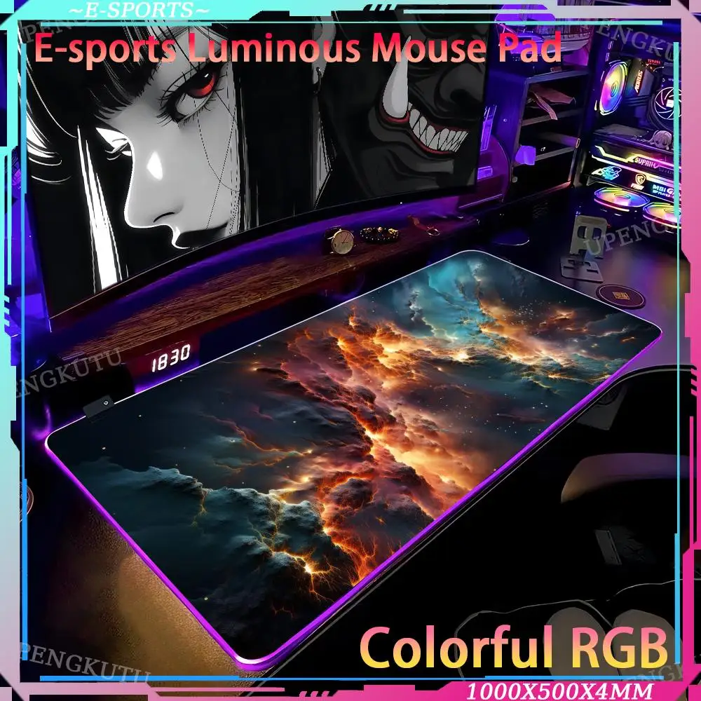 

RGB Desktop protection pad Computer desk accessories Office accessories game mouse Rubber non-slip pad Starry_Sky_Lightning