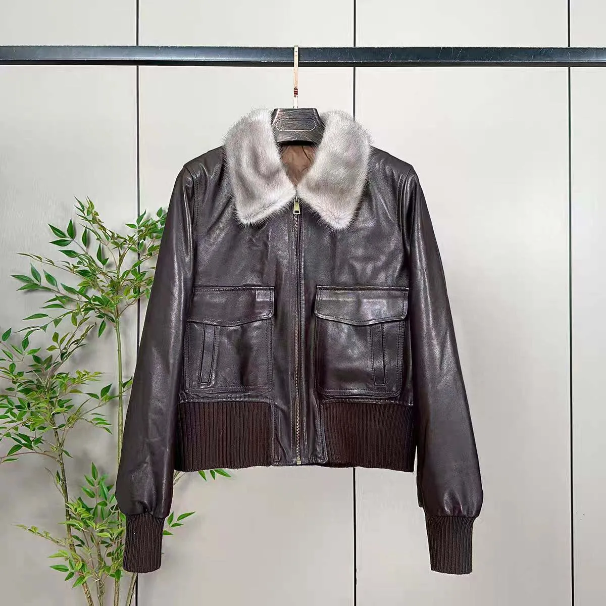 women coat winter new fashion short length lining is down jacket genuine leather Mink fur collar clothes thick warm