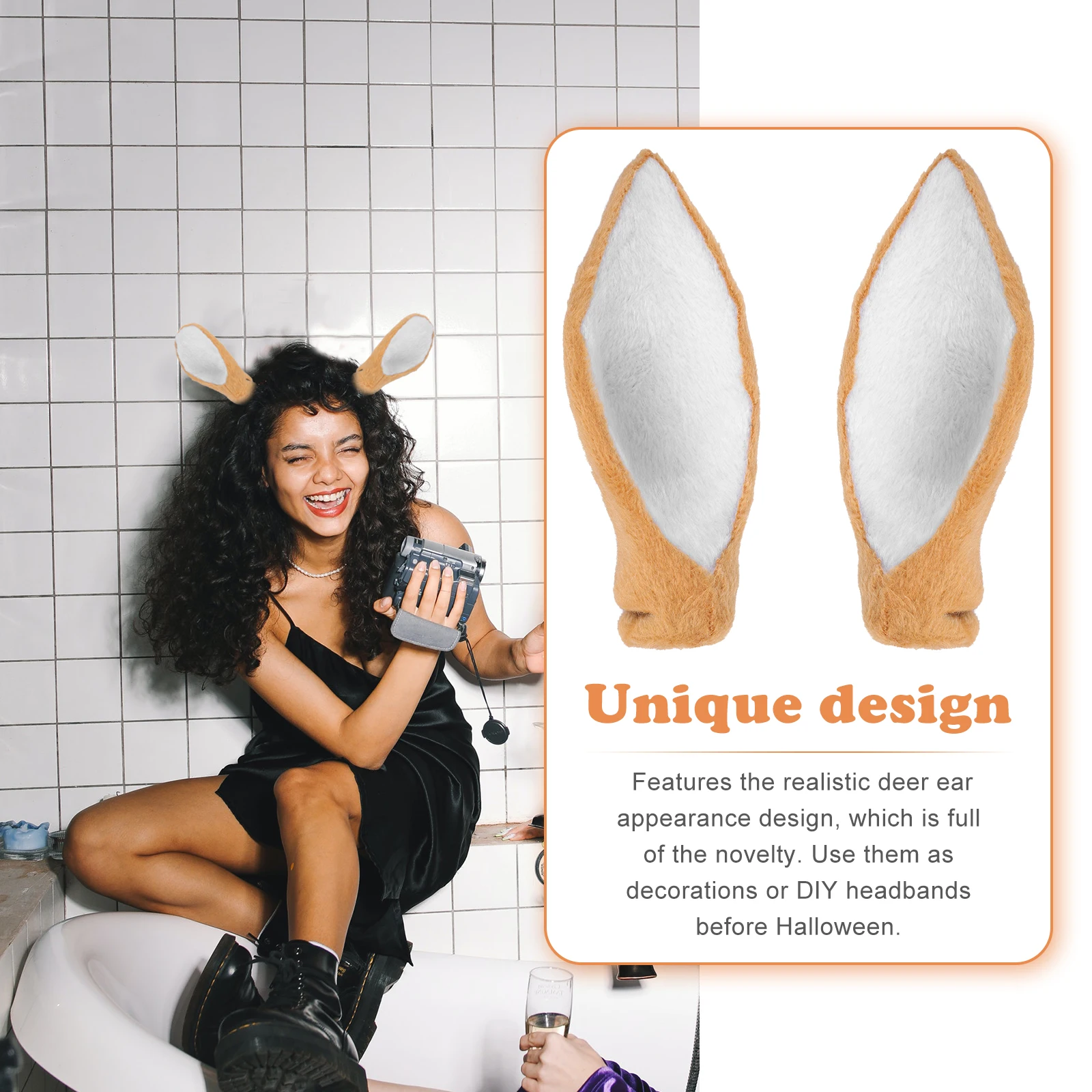 إكسسوار غطاء الرأس لآذان الغزلان الاصطناعية، مادة بلاستيكية باللون البني، دعامة ذاتية الصنع لزي حفلات المهرجانات
