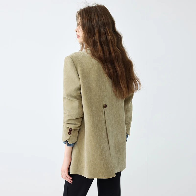 Retro Brown Melton Suit Jacket for Women Loose Fit Large Size Casual Top Fall-Winter 2026