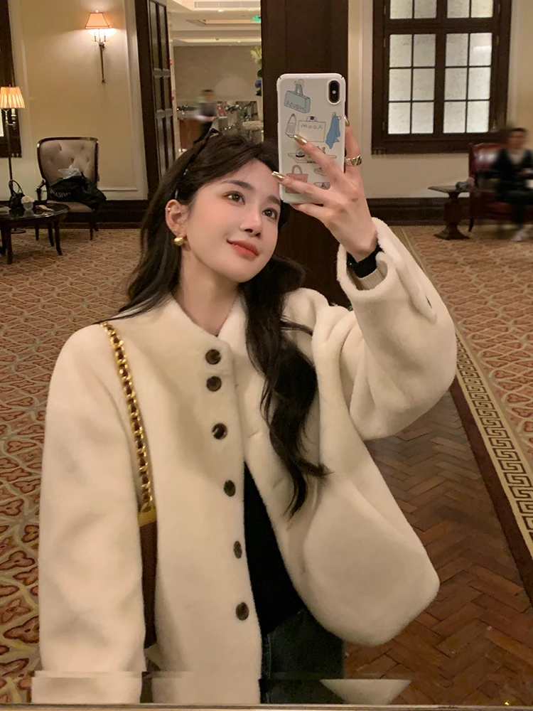 

LM ort Lamb Fur Jaet Women's Winter Coat Inteated Leather And Fur Korean Drama Sle Youth Faion Outerwear