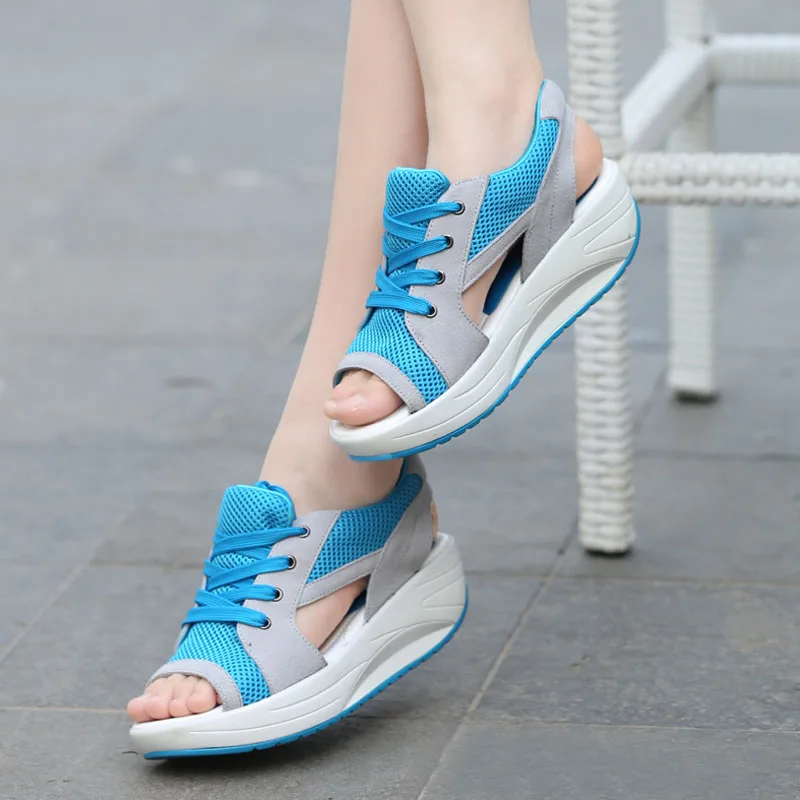 Sommer Plattform Sandalen Frauen Candy Farbe Lace-up Casual Atmungsaktive Mesh Keil Turnschuhe Schuhe Frau alias mujer WSH3279