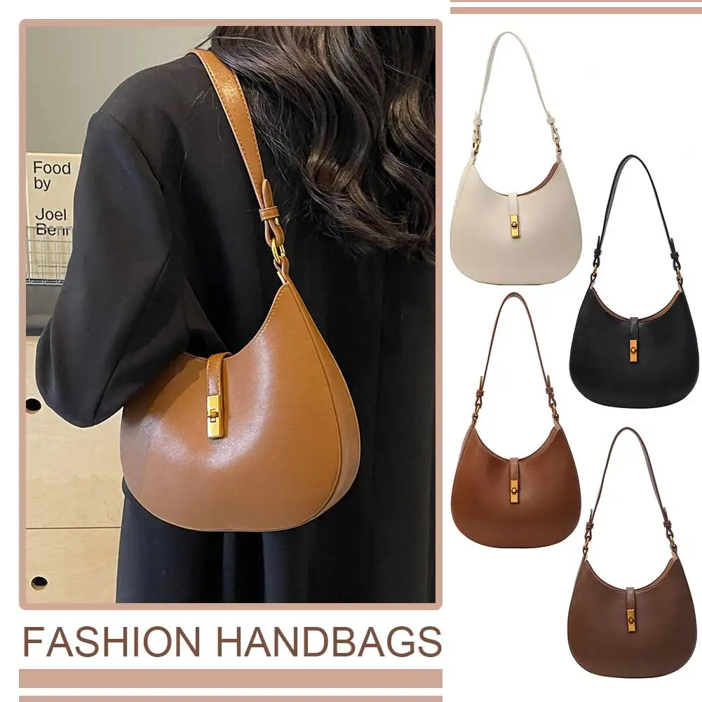 Women Trendy Half Moon Bag Large Capacity PU Stylish Crossbody Bag Solid Color Casual Satchel Bag for Shopping Commuting