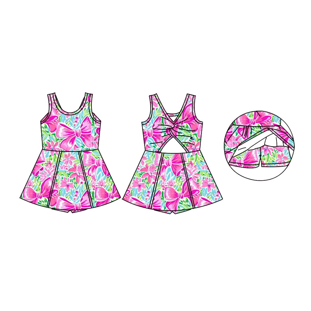 All\'ingrosso neonate milk slik dance dress paisley bow gonna stampata running fitness girl dress gonna per abbigliamento sportivo per bambini