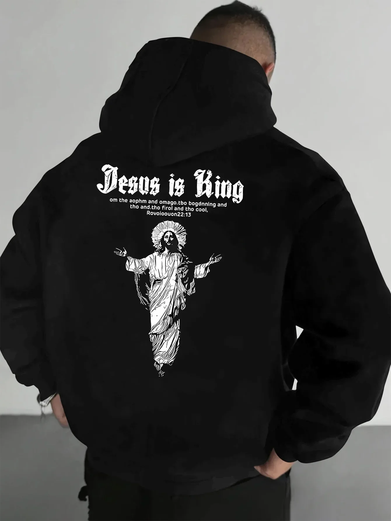 Moletom Masculino de Fleece Estampado Jesus é Rei, Quente para o Inverno, Roupa Esportiva, Moletom Casual Solto para Treino, Pulôver