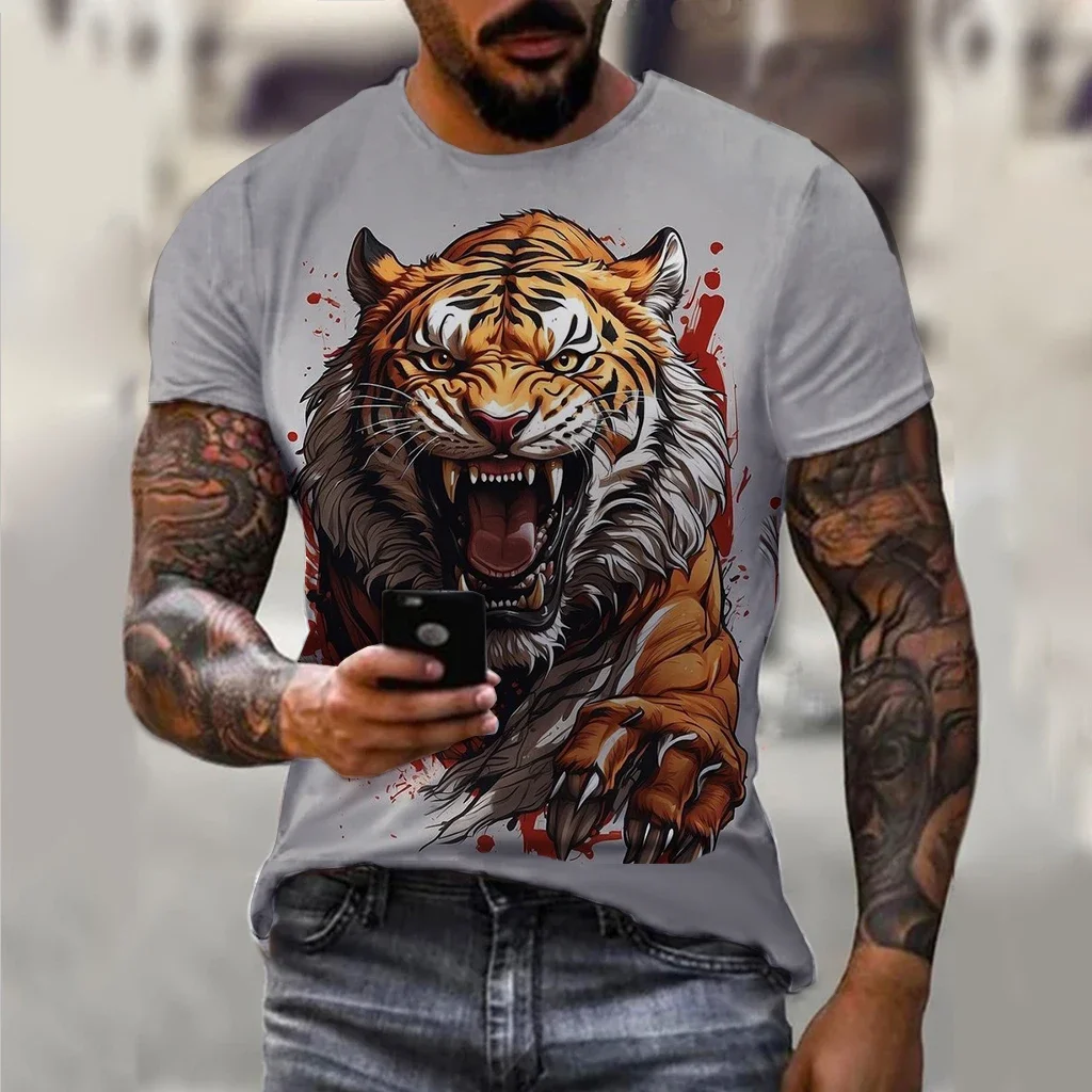 

Men's T-Shirts Animal Tiger Pattern 3D Print Tops Tees 2024 Summer Lion Women Streetwear Fashion Oversized T Shirt Men Clothing