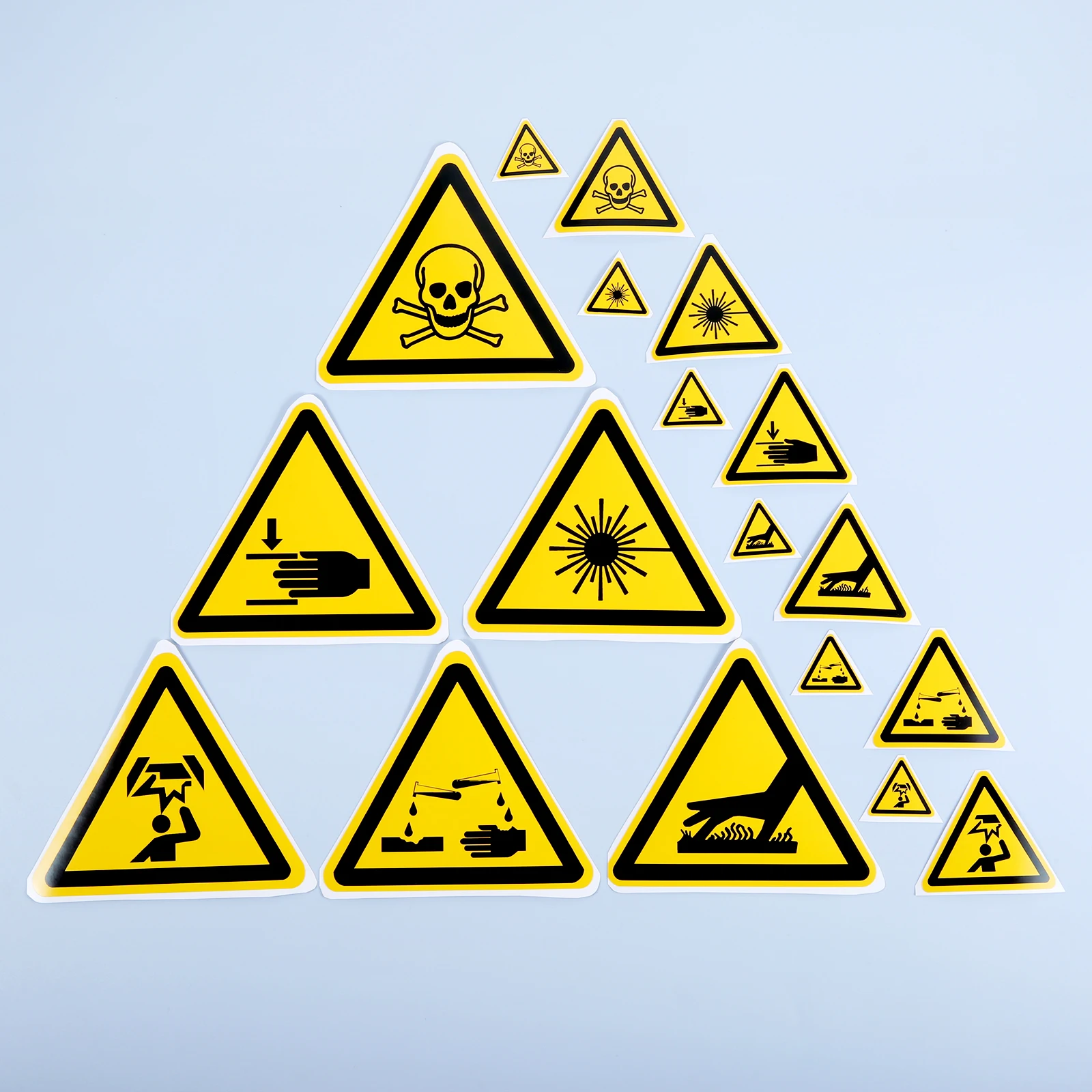 5pcs Triangle Warning Sign Sticker Alarm Logo Label Beware Hurting Heating Corrosion Poison Laser Bumping Adhesive 2.5/5/10cm