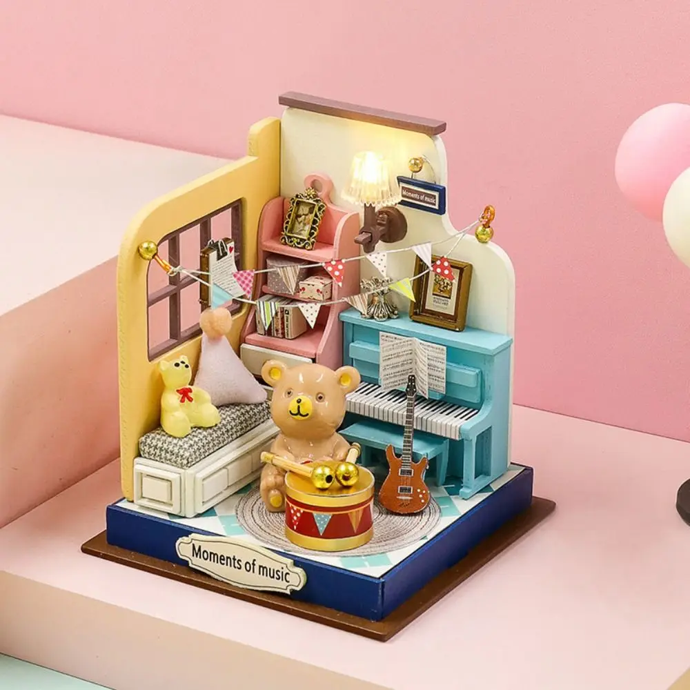 Handgefertigtes Puppenhaus-Set für Cafés, Mini-Größe, Montage erforderlich, DIY-3D-Puzzle, 3D-Design, Holzmaterial, Miniatur-Puppenhaus