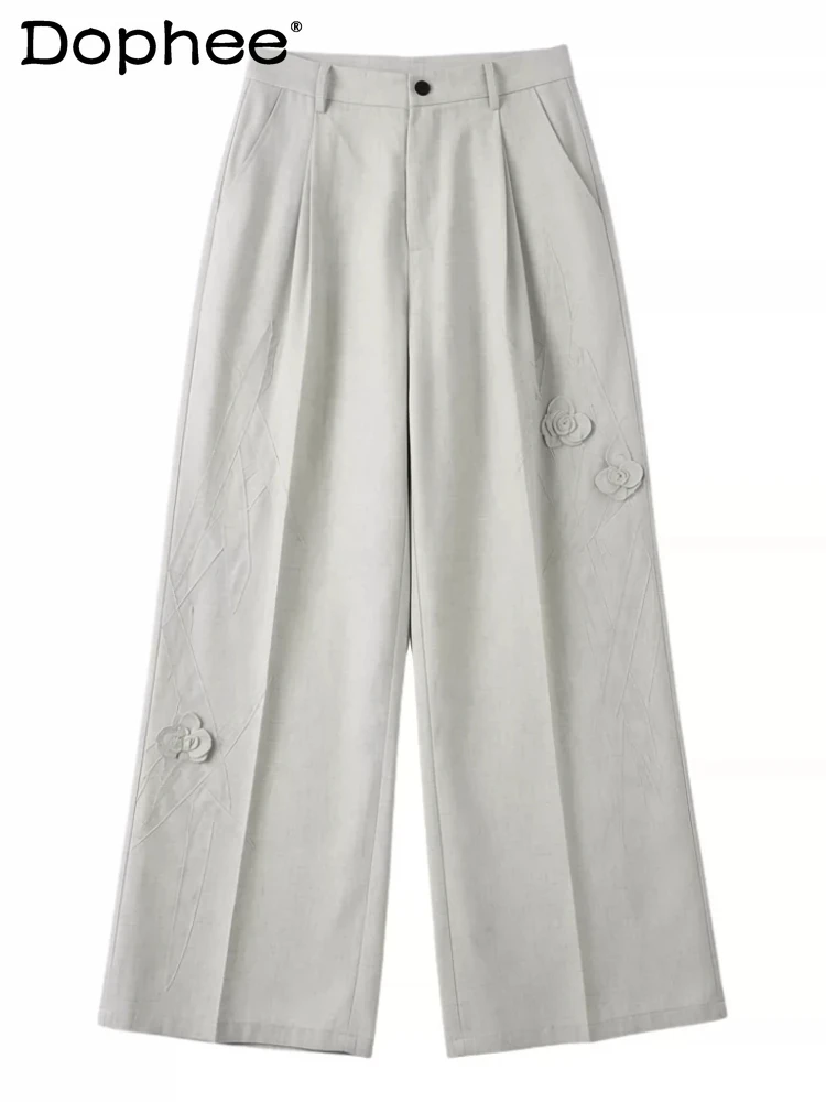 Men's 2026 Spring Summer Handmade Flower Thin Wide-leg Trousers Men's Loose Comfort Trousers Handsome Unique Chic Elegant Pants