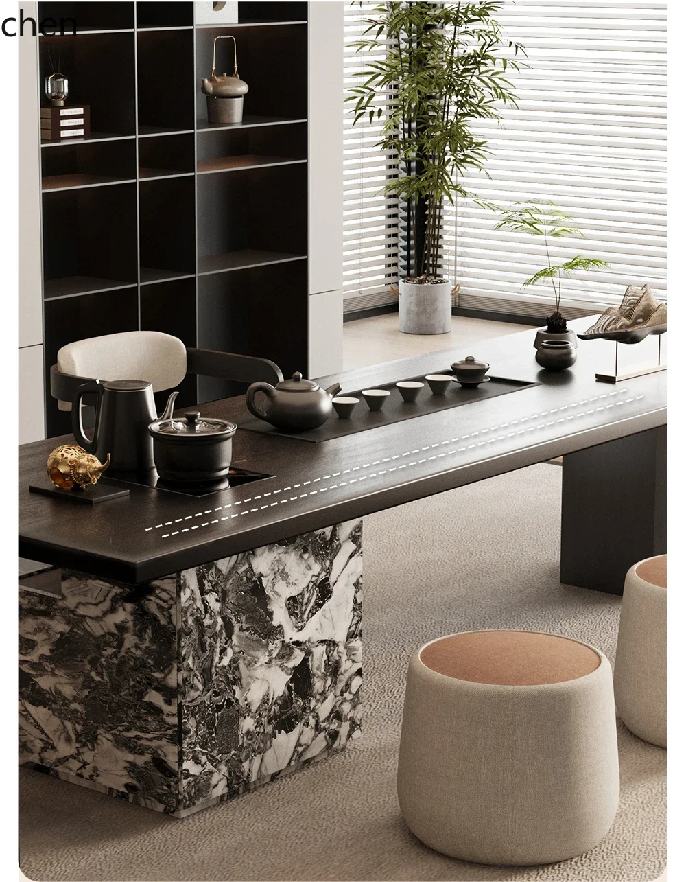 TQH-c13  Solid Wood Tea Table and Chair Set Office Black Island Tea Table