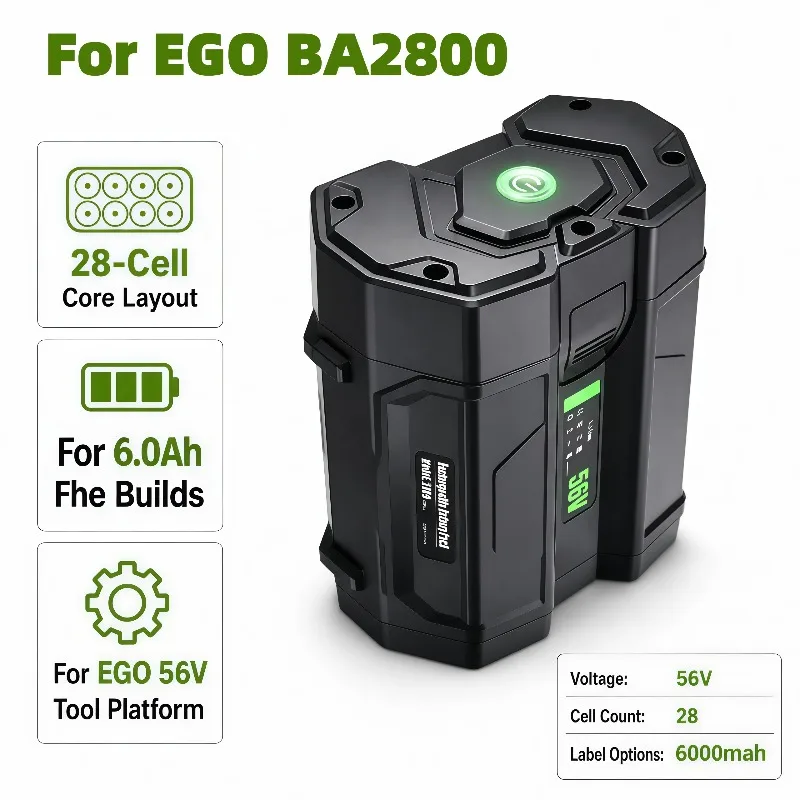 EGO56V28 리튬 이온 배터리 6.0Ah 정원 잔디깎기, 낙엽 송풍, 녹색 펜스 기계 배터리 교체에 적합