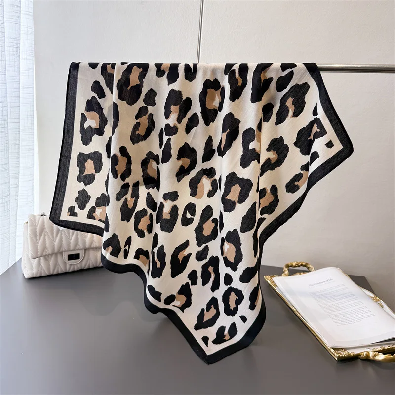 Leopard print charming herringbone cotton and linen small square scarf silk scarf imitation velvet scarf shawl sun protection