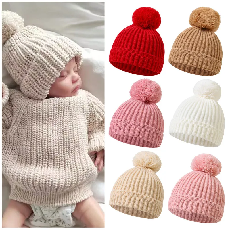 

Newborn Baby Girls Boys Winter Warm Knit Hat Furry Balls Warm Cute Lovely Beanie Cap
