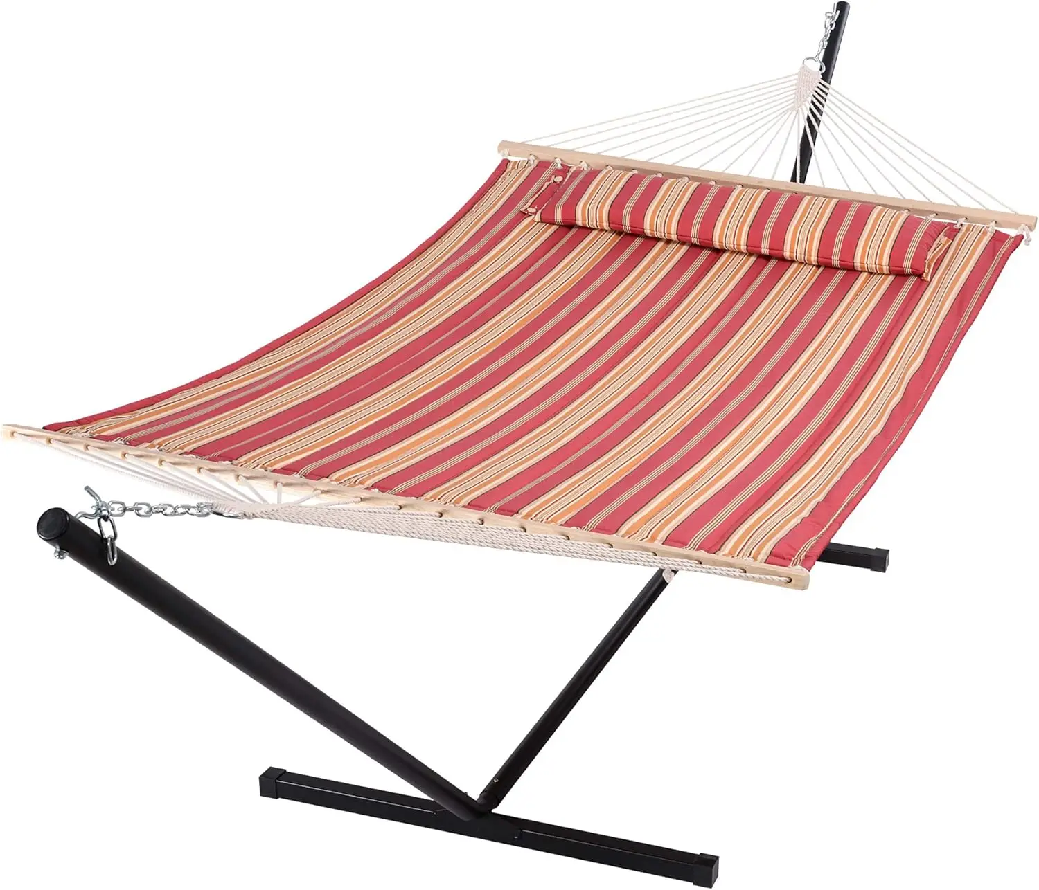 

Outdoor Hammock with Stand, Two Person Quilted Fabric Hammock Swing with 12ft Steel Stand