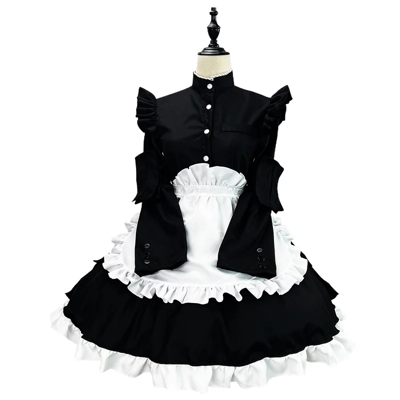 

Classic Black and White Maid Cos British Style Pearl Thread Long Cafe Maid Cos Costume