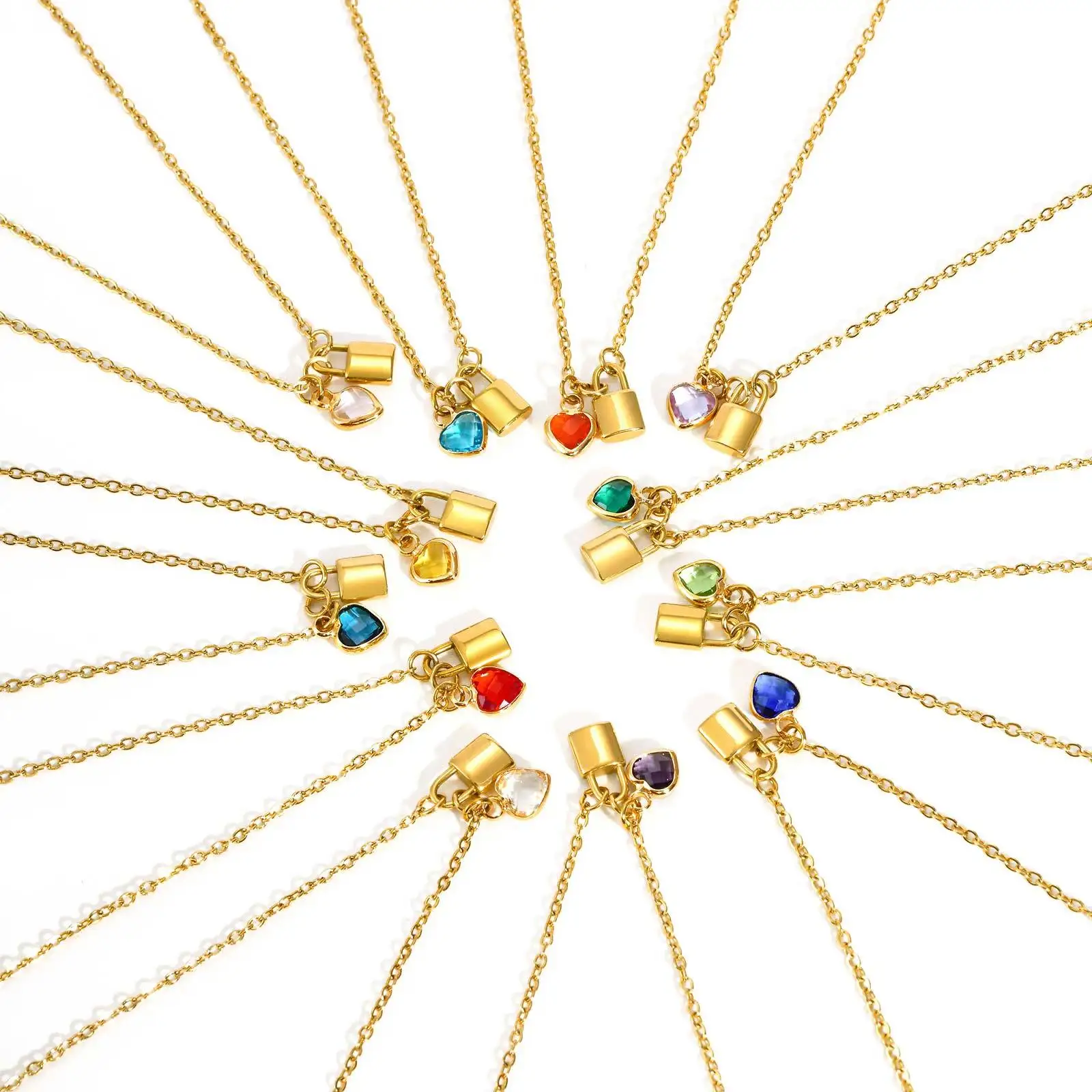 

Birthstone Padlock Necklace for Women, Love Shape Heart Cubic Zirconia Charms Lock Pendant, Personalized Birthday Gifts