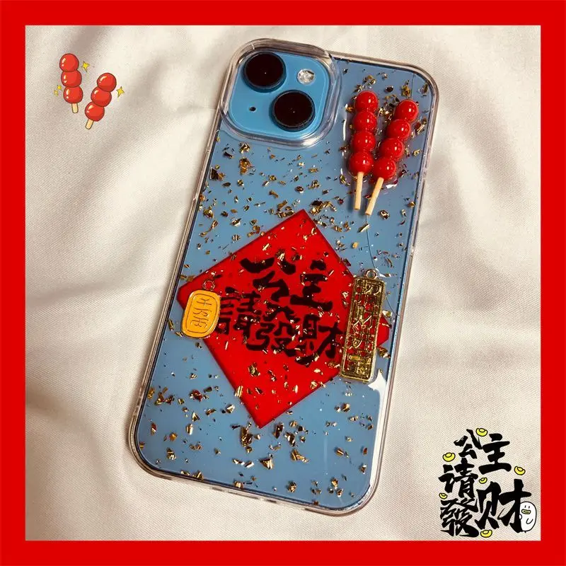 3D Gold Foil Gold Coin Phone Case for iPhone 16 Promax 15 14Pro 13 12 11 Chinese Style Phone Protection Back Cover with Bracelet
