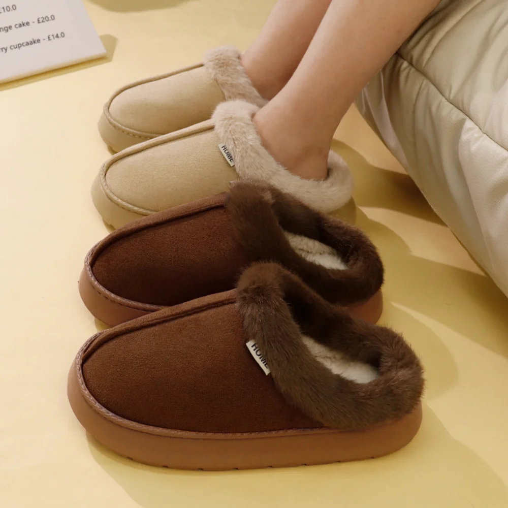 

2025 New Home Baotou Men's and Women's Cotton Slippers Autumn and Winter Suede Leather Indoor Winter Thick Bottom Home Slippers
