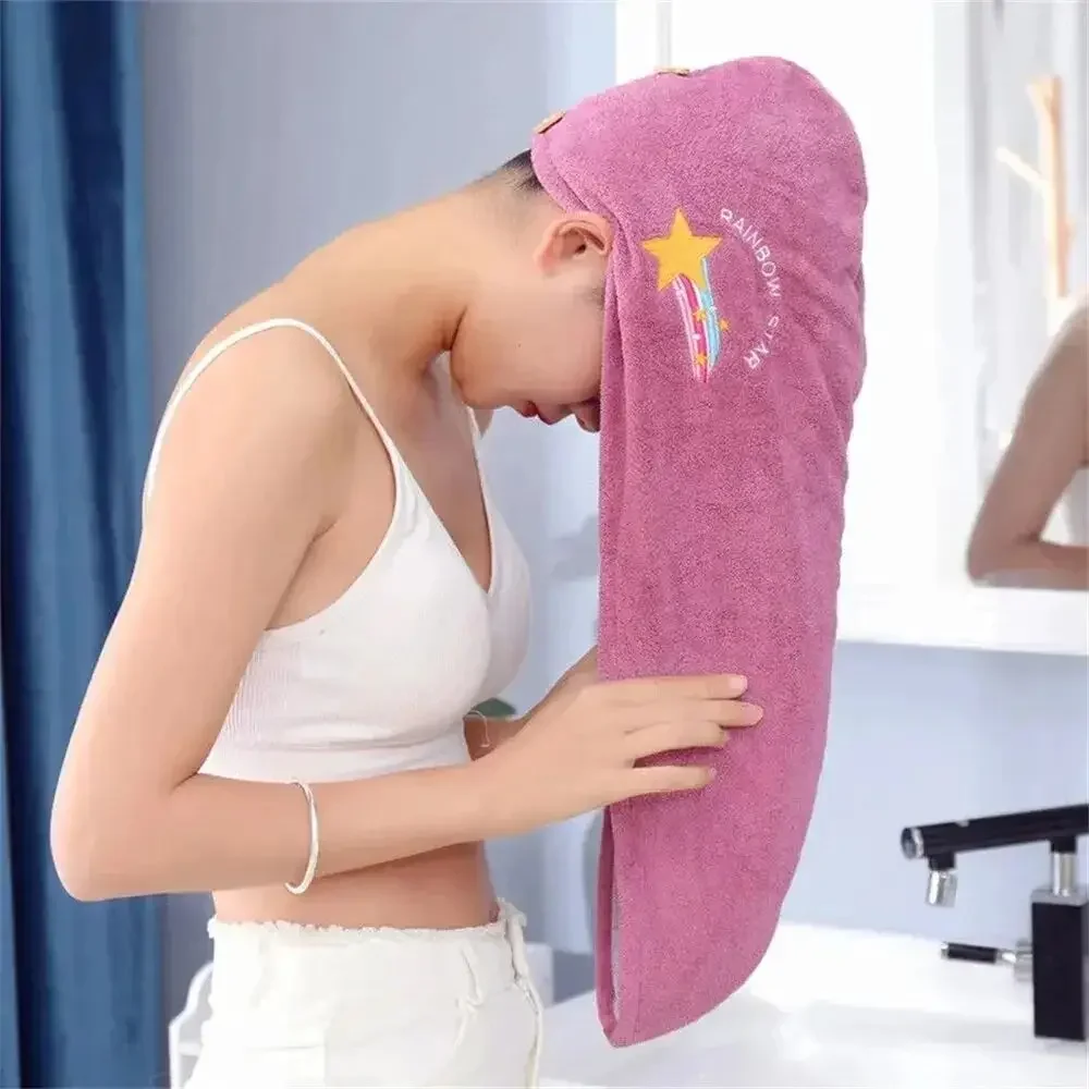 Coral Plush Thick Dry Hair Cap Cartoon Embroidery Absorbent Triangle Cap Women's Bath Cap Absorbent Dry Hair Towel