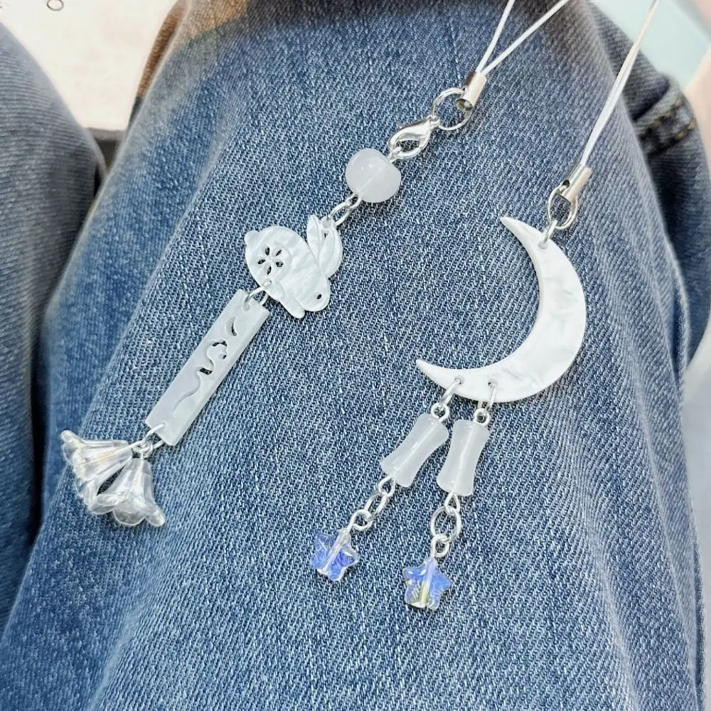 Acrylic Moon Star Phone Charms Rabbit Anti-Lost Cloud Phone Chains Short Trinket Mid-Autumn Festival Mobile Strap Jewelry Gift