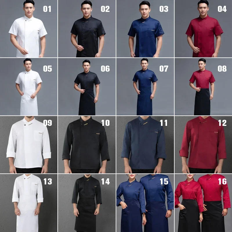 Abrigo de Chef Unisex para hombre y mujer, delantal de manga larga, chaqueta de Chef, uniforme de Chef para la cabeza, ropa de trabajo de cocina para restaurante y Hotel, ropa de cocina